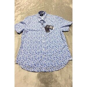 Con.Struct Men's Large Blue Geometric 4 way Stretch Slim Fit Button Up Shirt NWT